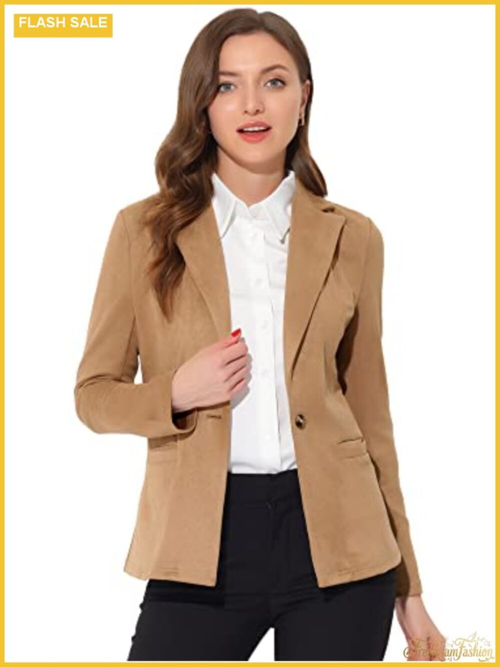 Faux Suede Long Sleeve Blazer with Pockets